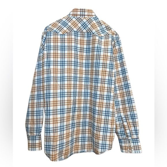 Wrangler Retro Blue Vrown Plaid Long-sleeve Shirt with Pearl Snaps Size XL/TG - Picture 2 of 4